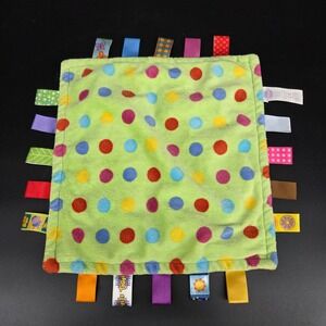 Taggies Kids Baby Security Blanket Green Orange Polka Dot Sensory Ribbon Lovey